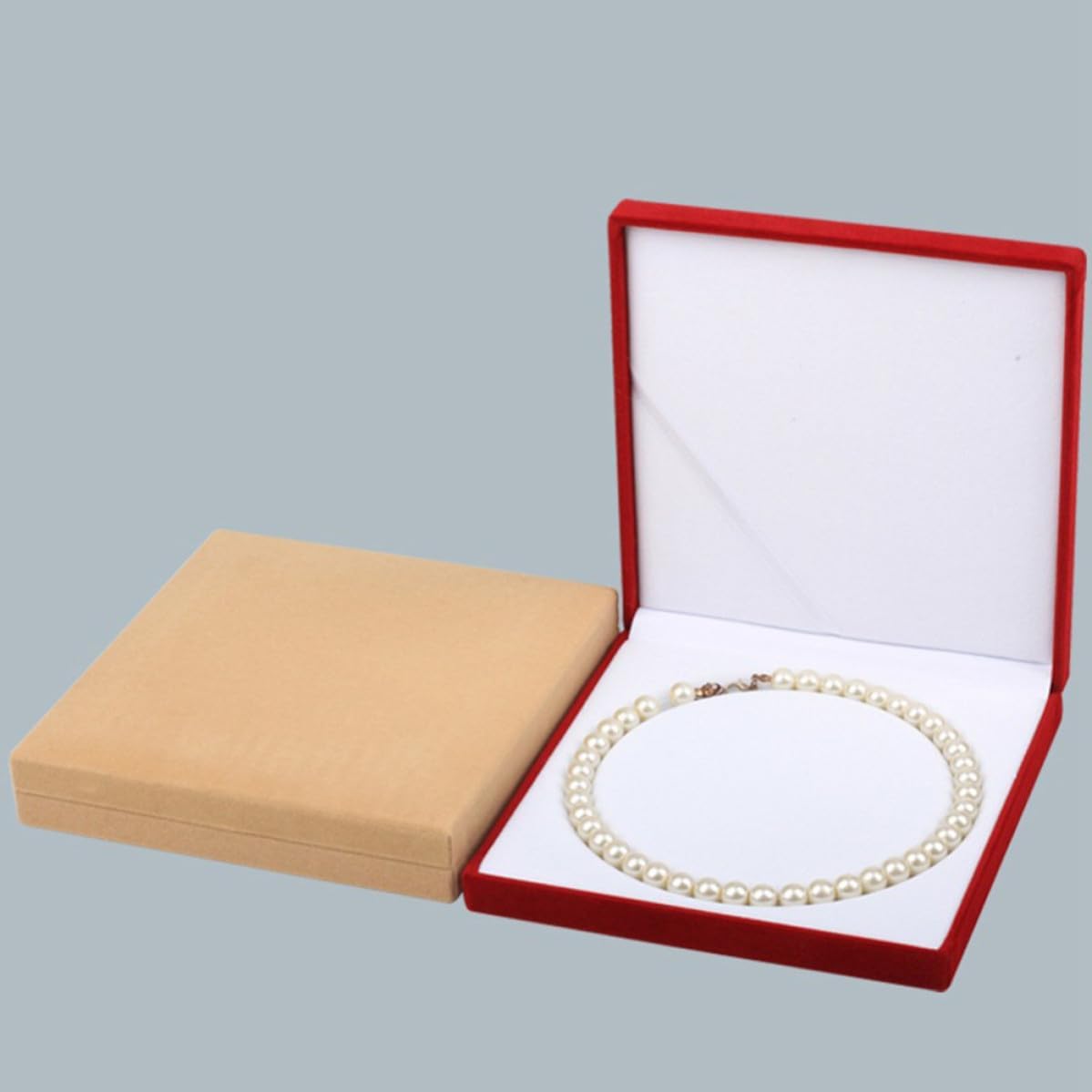 Red Flocking Jewelry Box for Necklace and Ring Storage, Elegant Square Jewelry Organizer Case for Special Occasions and Birthday Gift, Portable Display and Packing Holder image 2
