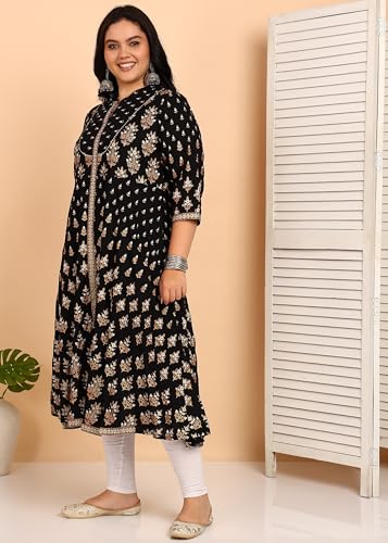 Image of Yash Gallery Women's Rayon Relaxed Fit Anarkali Floral Printed Kurta