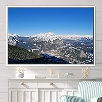 Framed Canvas Wall Art Snow Mountain Cool Expressive Farmhouse/Country Landscape Mountain Top Multicolor Photography Portrait Realism - 16x24 inches