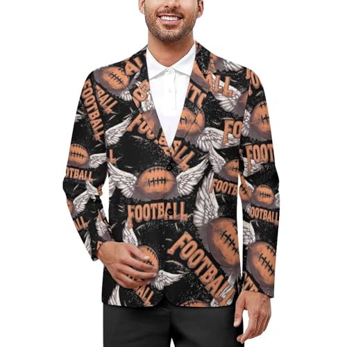 Football with Wings Men's Slim Suit Long-Sleeve Prom Tuxedo Classic Two Button Business Jacket