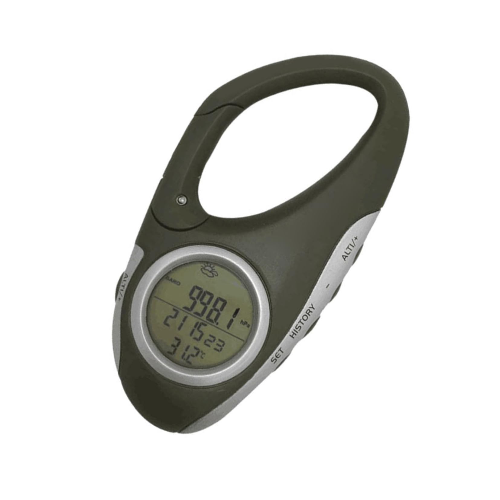 ibasenice altimètre Portable Berg Altimètre de Poche Thermomètre de Poche Accessoire de randonnée altimètre portatif altimètre à Mousqueton baromètre portatif Abdos Green
