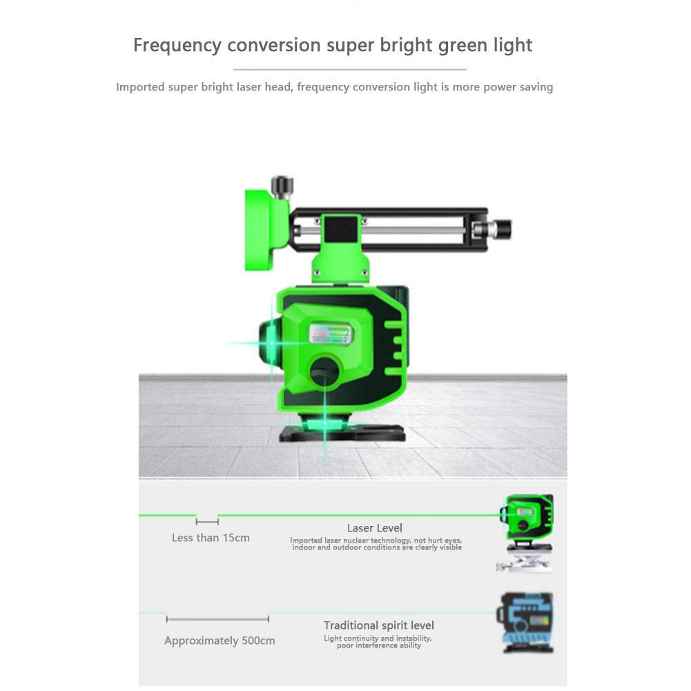 Niveles de láser verde 3D 8/12 líneas, 360 Horizontal Vertical Cruz Luz Verde/azul Nivel del Suelo Nivelación Nivelador Impermeable a Prueba de Polvo (Máquina integrada de alta precisión),H