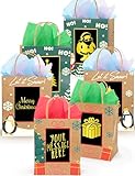 6 Brown Christmas Gift Bags Medium Size Bulk, 8