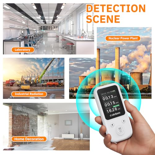 LifeBasis Geiger Counter Nuclear Radiation Detector, Radiation Dosimeter with TFT Display and Smart Alert Rechargeable Beta Gamma X-ray Radiation Monitor (with Lanyard and Bracket) - White