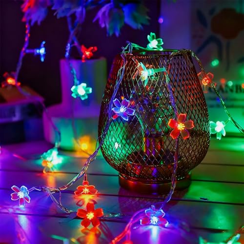 Flower Fairy String Lights, 33ft 100 LED Cherry Blossom Plug in Easter Christmas Tree Hanging Décor Lamp, Garden Bedroom - Detailed View