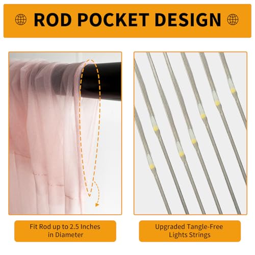Cortina de tul rosa con luces 10x10 pies 300 LEDs miniatura 6
