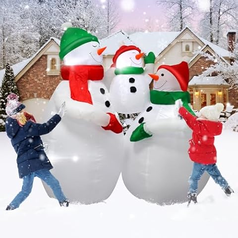 5 Feet Tall Inflatable Christmas Snowman Family Set Outdoor Holiday Decoration with LED Lights Perfect for Lawn Garden Entrance Christmas Party Joyful Atmosphere Family Inflatable Christmas Snowman Cover