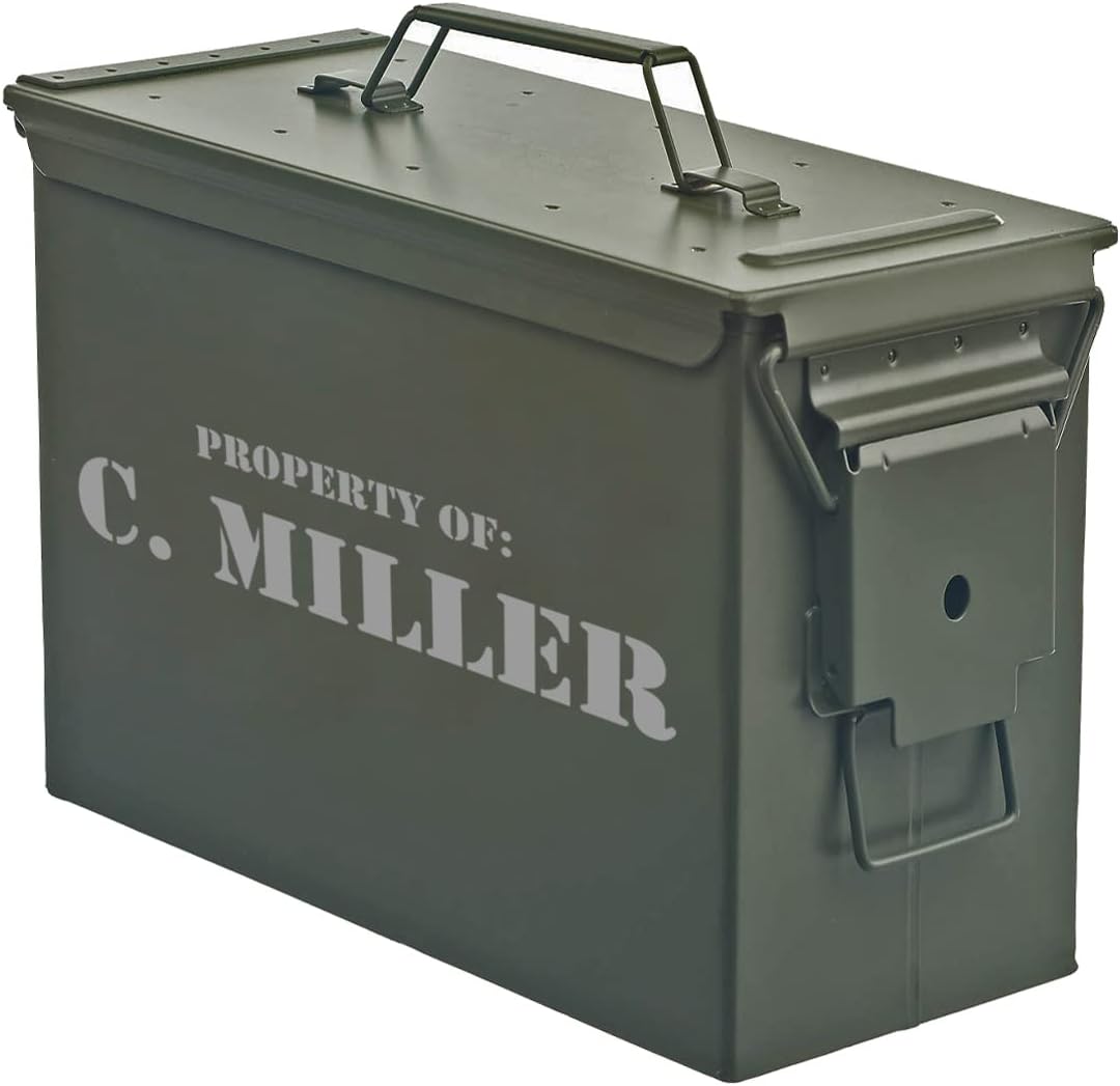 Daylor Custom Engraved Ammo Box Metal Ammunition Case Steel Storage Can Personalized Property Of: (50 Caliber, Black)