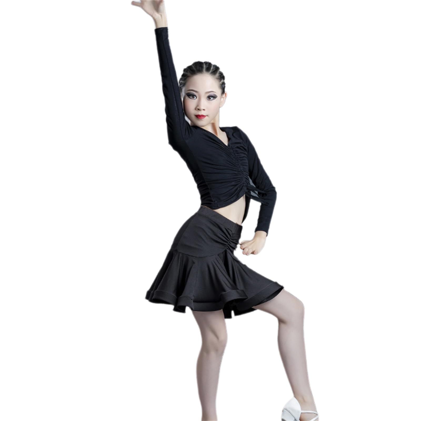 Robe de danse latine manches longues filles 120 cm fluide pour festival et tango