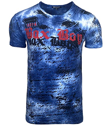 Camiseta Hombre Cuello Redondo Manga Corta Slim Fit Moda Vintage BX103, azul, M Cover