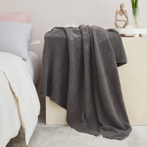 Image of CYMULA Super Soft Knit Throw Blanket Twin Size Dark Grey-Lightweight Plush Fuzzy Fluffy Warm Cozy Blankets and Throws for Sofa Bed All Season Use, 60x80 inches