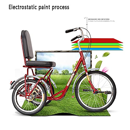 WRHOPR Fahrrad Dreirädriges Fahrrad, Dreirad Für Erwachsene, Komfortfahrräder, Fahrrad Mit Sitz Und Rückenlehne, Korb, Dreirädriges Cruiser-Fahrrad Für Senioren, Damen, Herren, Radfahren, Treten – Bild 8