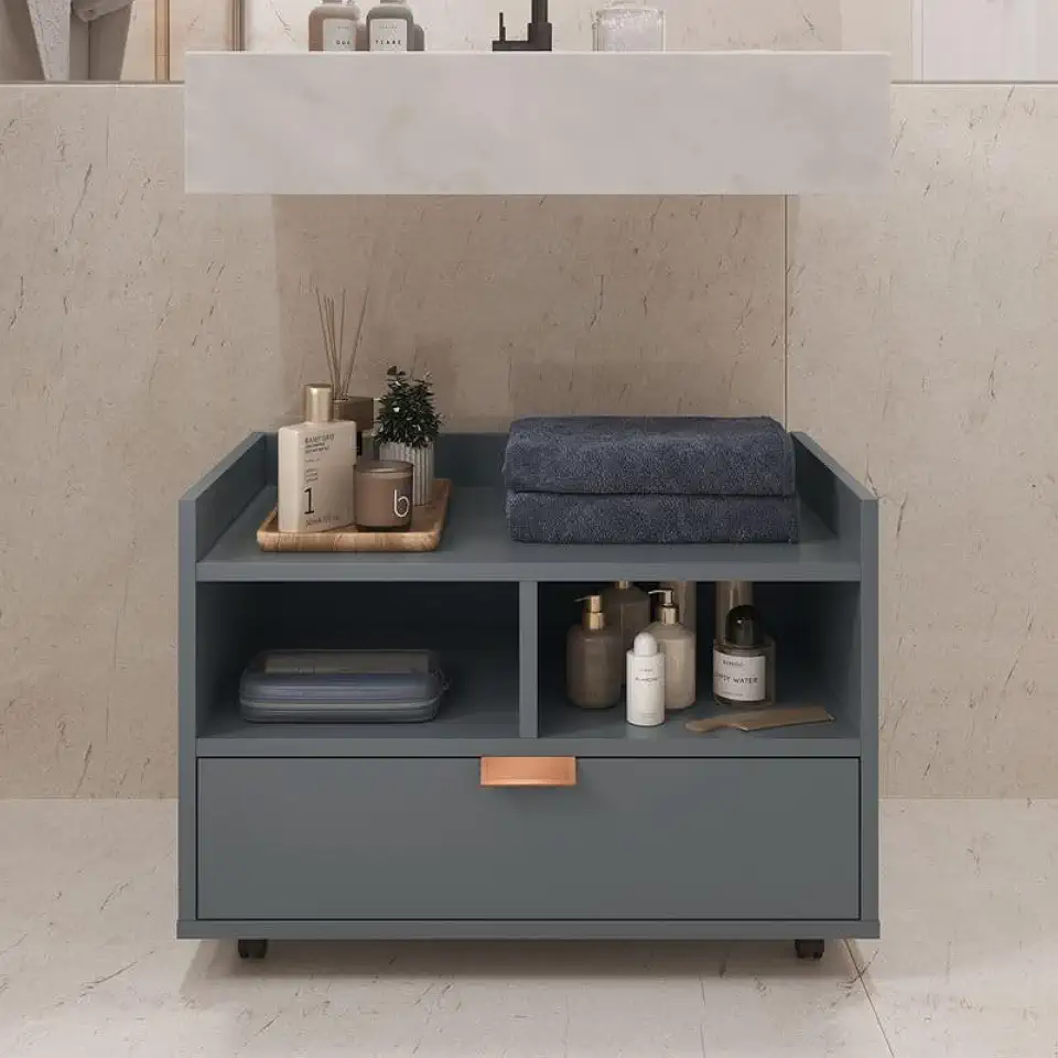 Gabinete Para Banheiro Armário Organizador Com Gaveta e Rodízios Cobreado Berlim (Cinza)