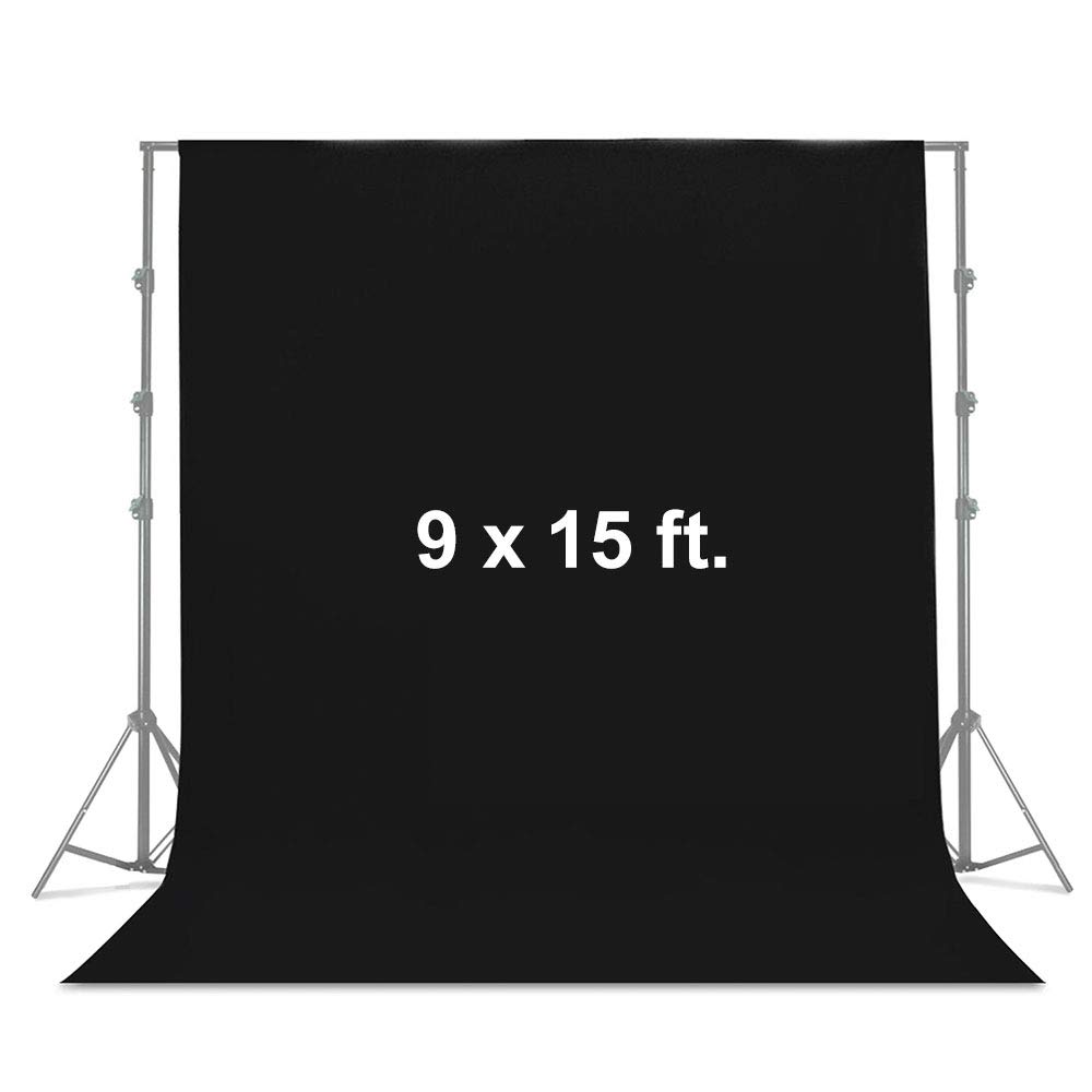 LimoStudio 9 x 15 / 108(W) x 180(H) inch Black Photography Backdrop Background Screen for Video, Str