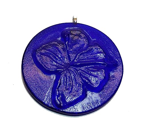 Cobalt Blue Hibiscus Flower Bloom Handmade Up-Cycled Glass Bottle Bottom Sun Catcher