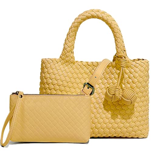 Image of Woven Tote Bag for Women with Coin Purse, Foldable Chain Small Crossbody Handbags, Fashion Shoulder Bag, Hobo Satchel