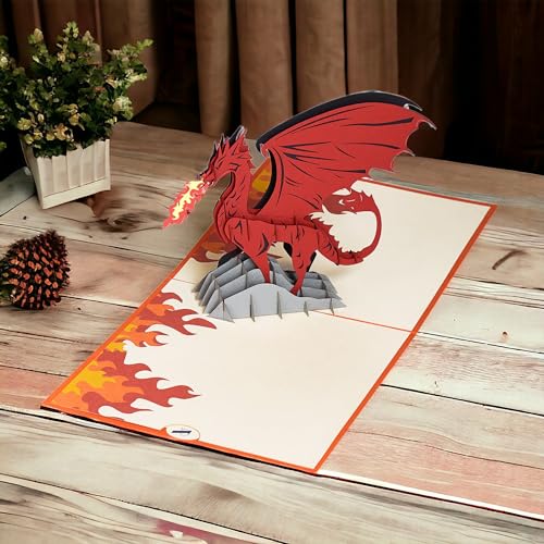 Image of Rykamia Dragon Pop Up Card, Blank Dragon Card With Envelop, Year of Dragon Card 2024, Dragon Birthday Card, Pop Up Card for Boyfriend, Card for Dad, Dragon Gift, Dragon Thank You Card, D&D Card Pop Up