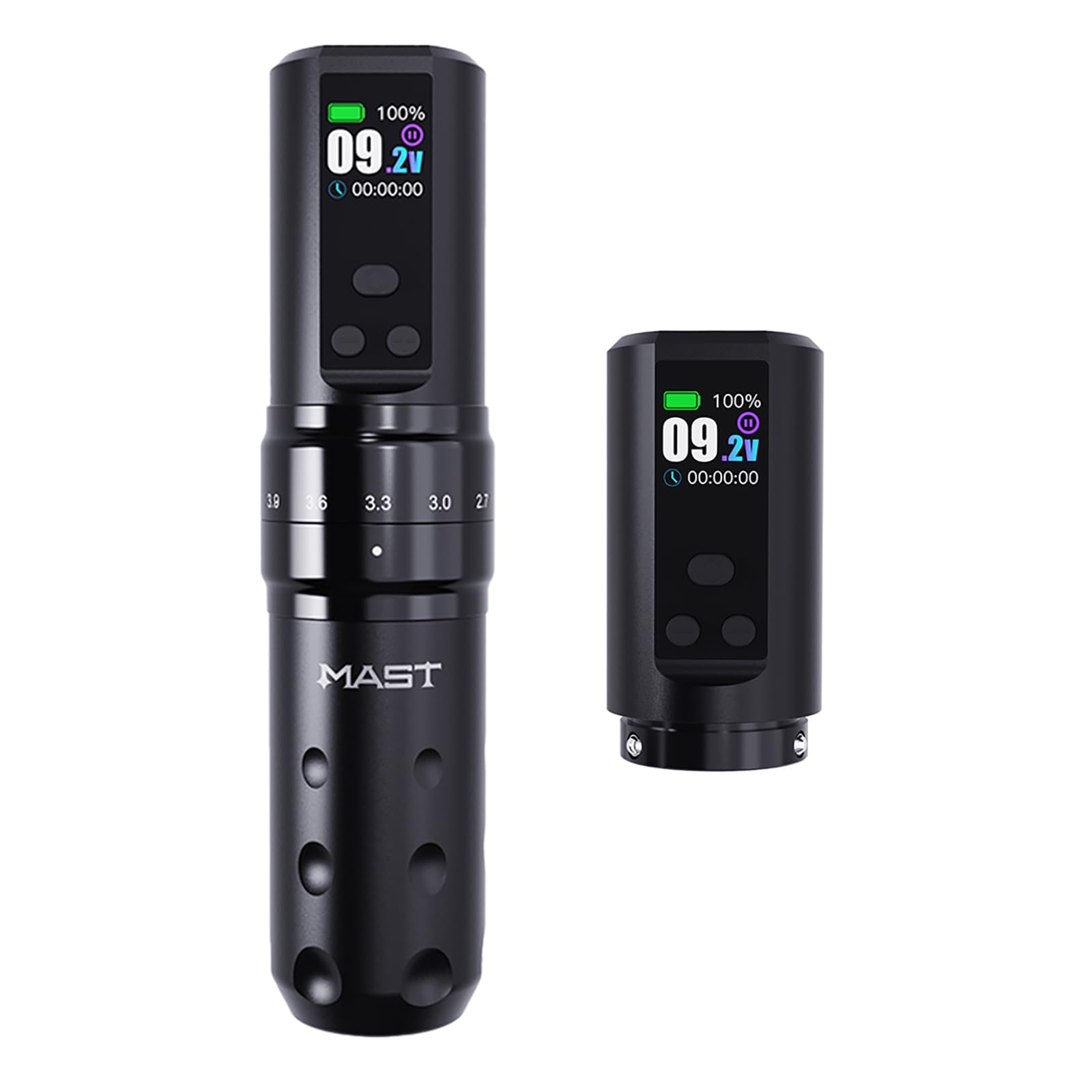 Mast Fold2 Pro Wireless Tattoo Machine Pen Rotary Tattoo Gun 7 Strokes Length 2000mAh Battery Powerful Motor by Mcore Smart Display Screen for Pro Artists (2 BATTERY)