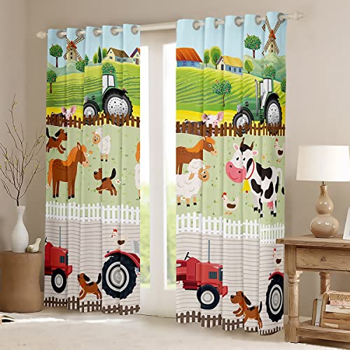 Loussiesd Kids Cartoon Farm Animals Window Curtains for Bedroom Living Room Toddler Cute Tractors Curtain Child Farmhouse Country Window Drapes Colorful Nature Window Treatments,W52*L90 - Image 2