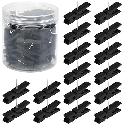 60 Pieces Black Push Pins with Wooden Clips, Clothespin Pushpins Cute Decorative Thumb Tacks for Cork Board, Bulletin Board, Photos, Crafts, Classroom Office