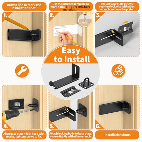 Image of 3.3 inch Sliding Barn Door Lock, 90 Corner Latch (Black-2 Pcs)