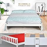 Esta cama de matrimonio de 135 cm, está hecha de listones de madera de pino real de gran valor, macizo y estable.