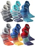 Fourluoo 3/6 Pairs Women Toe Socks Cotton Breathable Ankle Five Toe Socks for Men Women Athletic Running(6 Pairs,Bright Color,8-11)