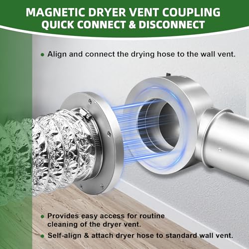 Image of Magnetic Dryer Vent Coupling Connector Kit Easy to Clean DV90 Airtight Seal，Including a 2.6ft 4 inch Duct and Two Clamps Easy to Clean Quick Connector Suitable for Tight Space