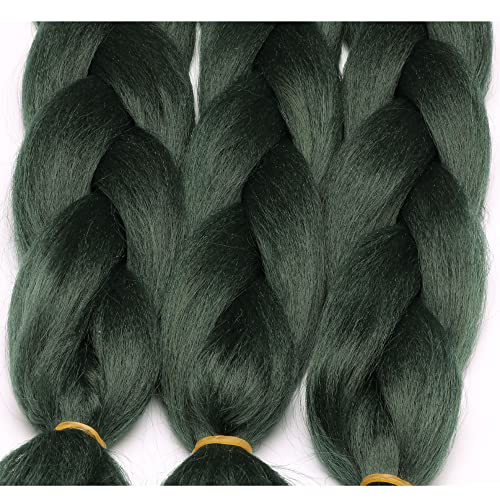 Original Jumbo Braids Hair Extension Pure Solid Dark Green Color 3Pcs 24Inch 100G/Pc For Twist Box Braiding Hair (Dark Green) #TOP1