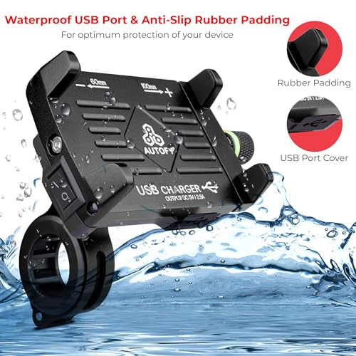 Image of Autofy NEO Aluminium Bike Mobile Holder with USB Charger, Waterproof Phone Mount Cradle for All Bikes & Scooters, Universal Fit, 1-Year Warranty (Black)