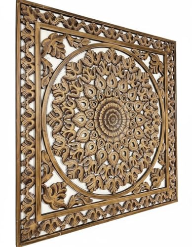 Image of Wall panel Floral MDF Wall Decoration Panel, Hanging Wood Carving Wall Decoration Panel for Living Room, Bedroom, Hallway, Office Wooden Wall Hanging Plaque, Wood Carving (Square Brown)