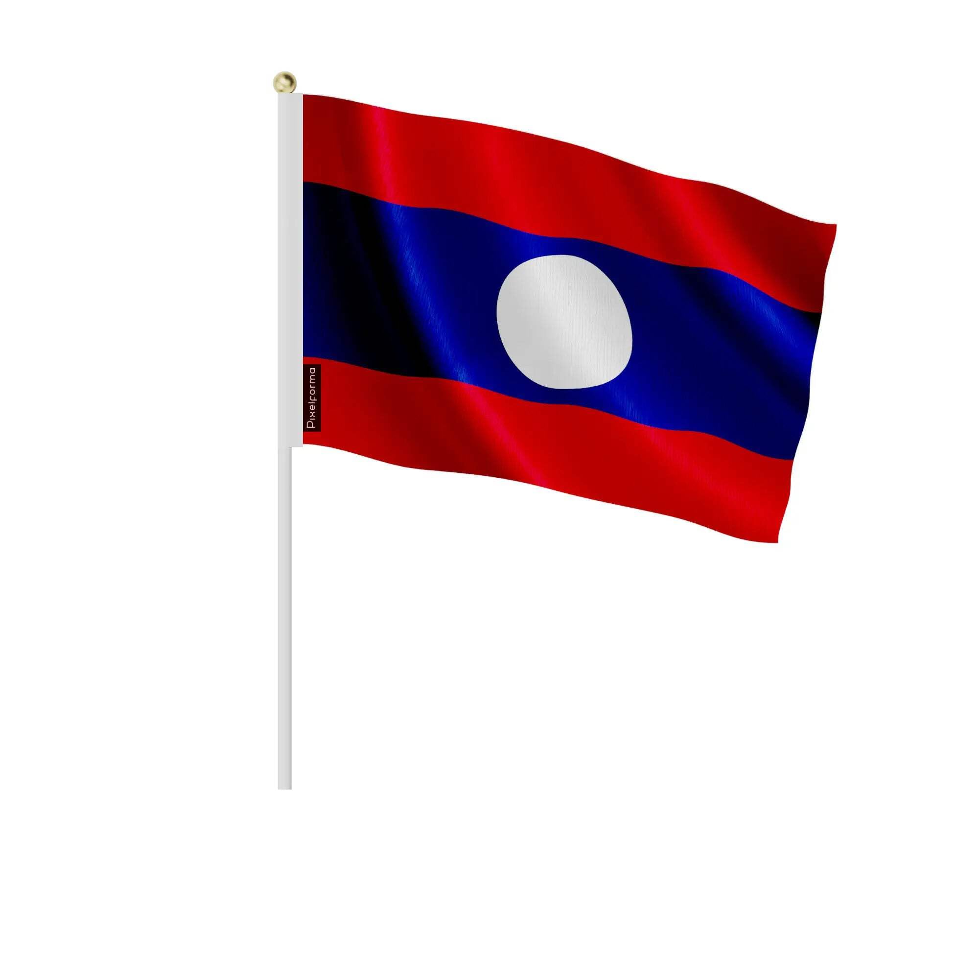 Drapeau Laos 14x21cm en tissu léger résistant avec mini hampe souple