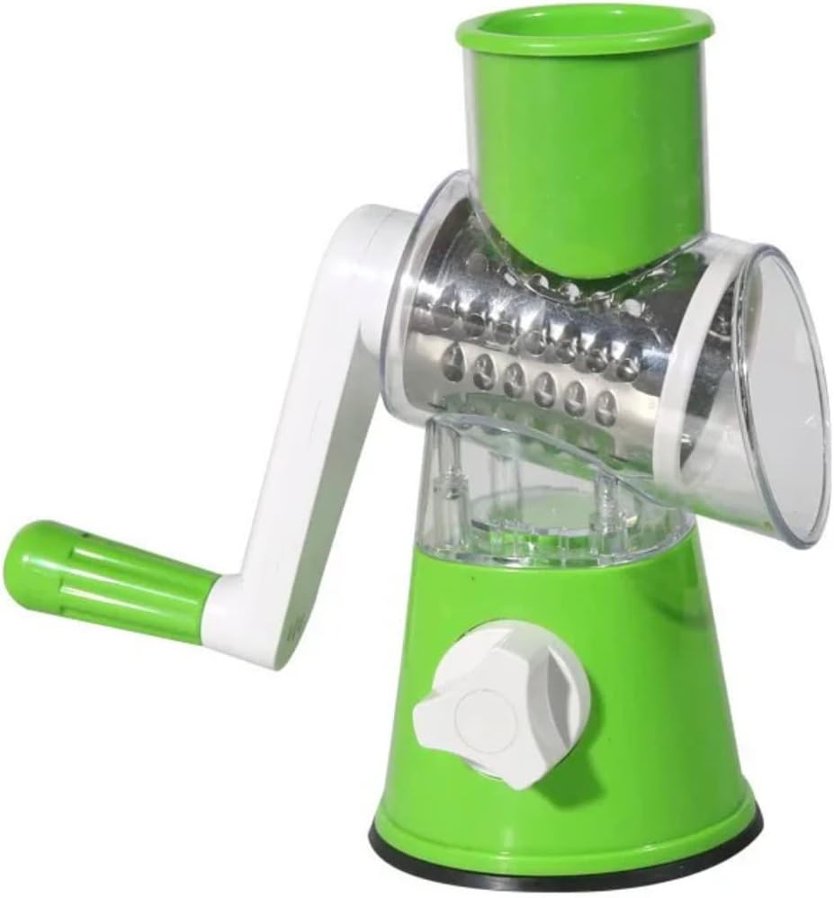 Rotary Cheese Grater V5-Star, Kitchen Mandoline Vegetable Slicer with 3 Interchangeable Blades, stainless steel Easy-to-Clean Rotary Grater Slicer for Fruits, Nuts, Plus a silicone potato peeler