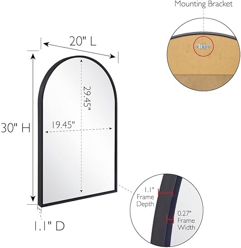 Miniatura 5 de Design House Maeve 596528-BLK - Espejo decorativo de pared en forma de arco, 30 pulgadas de alto x 20 pulgadas de largo, marco de metal moderno,