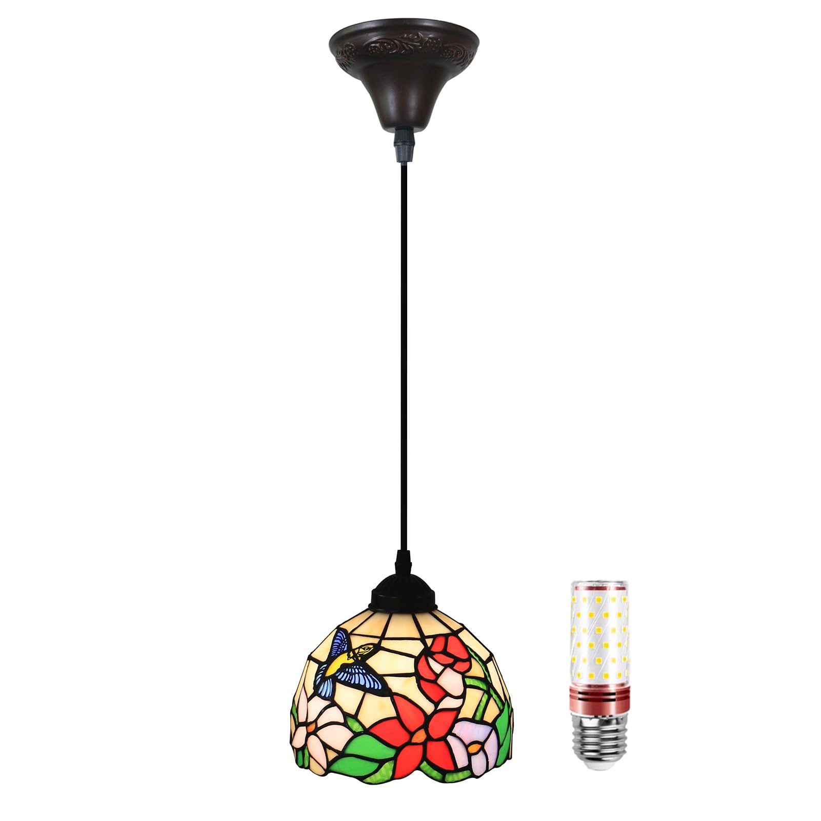 Uziqueif Pendant Light, Pendant Ceiling Light 8", Tiffany Style Hanging Ceiling Lights, Glass Lampshade, LED Kitchen Island Lights, vintage chandelier for Dining Room, Living Room, Height Adjustable,L โ image 1