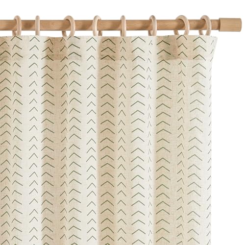 jinchan Green Boho Linen Curtains 96 Inch Farmhouse Back Tab 2 Panels - image 1