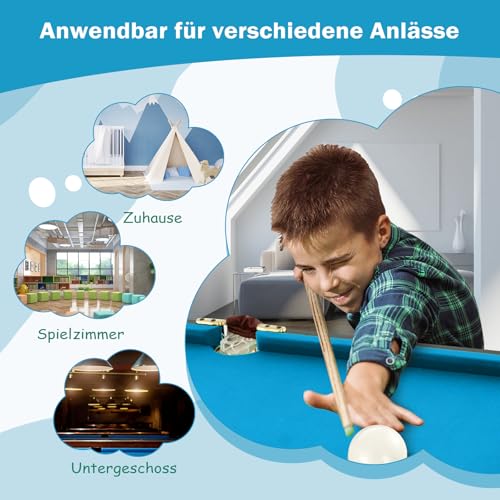 GOPLUS klappbarer Billardtisch, Billiard Tisch mit Zubehör, Snookertisch mit 16 Kugeln, 2 Queues, 2 Kreide, Bürste und Dreieck, Tischspiel für Kinder & Erwachsene, 122 x 64 x 78 cm (Blau)