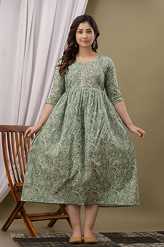 Image of Maternity Feeding Kurti for Women | Cotton Blend Anarkali Dress with Nursing Zip for Pre & Post Pregnancy