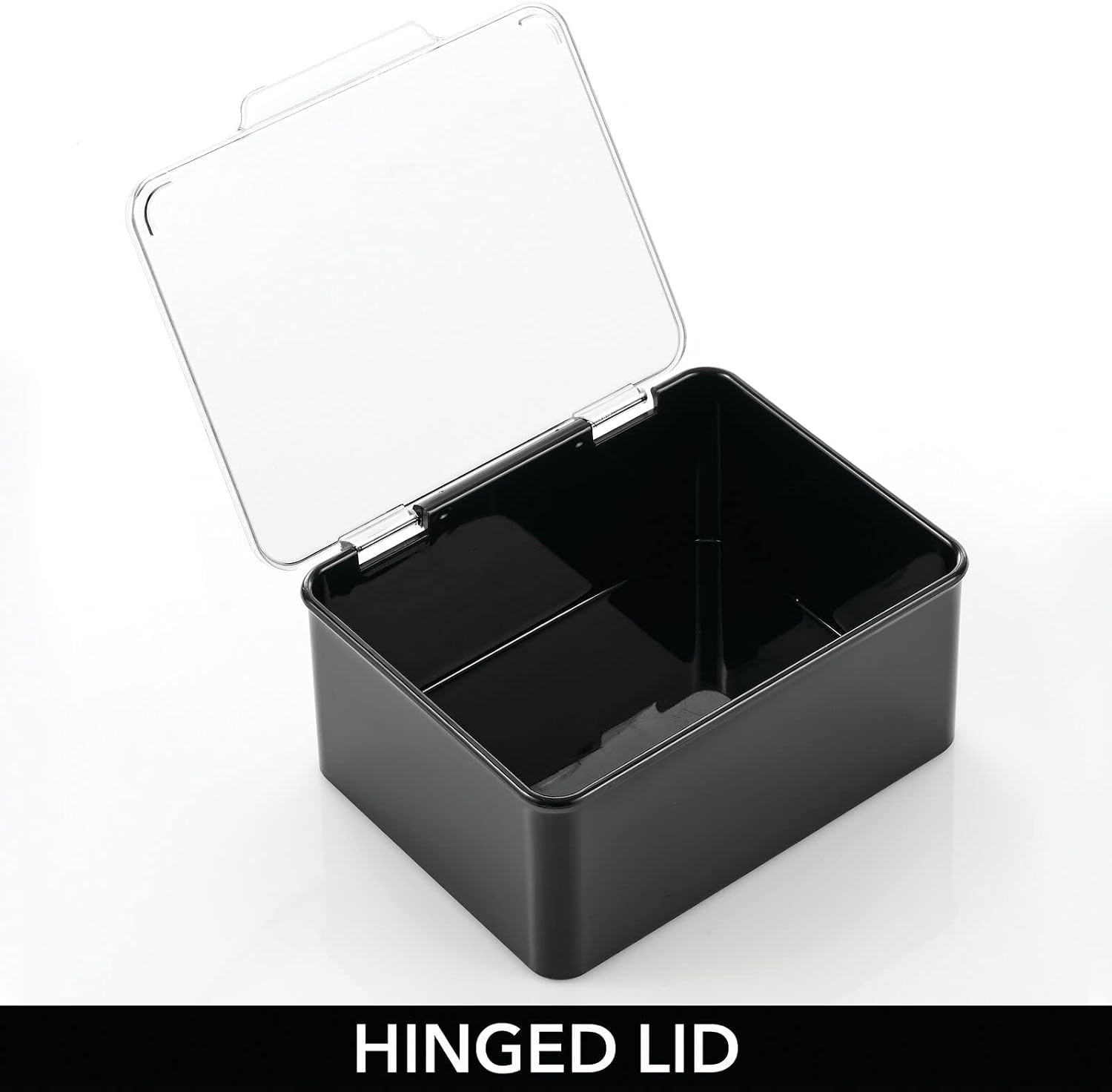 mDesign Plastic Cosmetic Storage Organizer Box Containers, Hinged Lid for Bedroom, Bathroom Vanity Shelf or Cabinet, Holds Masks, Palettes, Nail Polish, Lumiere Collection, Black/Clear