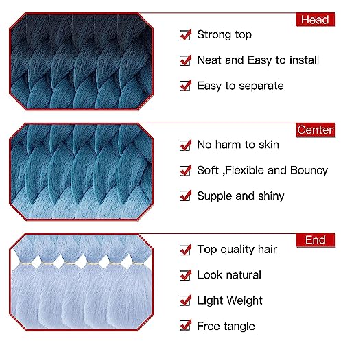 Xtrend 24 pouces 3Packs Ombre 3Tones cheveux tressés Jumbo synthétique cheveux tressés Ombre haute température tresses synthétiques au Crochet Extensions de cheveux (3Packs - Image 3
