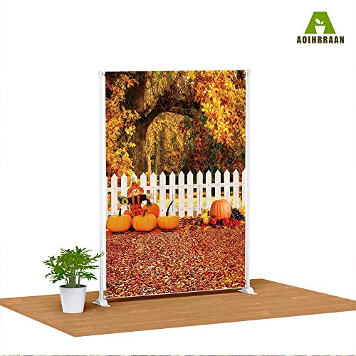 Aoihrraan 5x7ft Fall Thanksgiving Photography Backdrop Autumn Pumpkin Scarecrow Fence Maple Leaves Nature Scenery Background Thanksgiving Harvest Party Family Holiday Portrait Photo Studio Props - Image 4