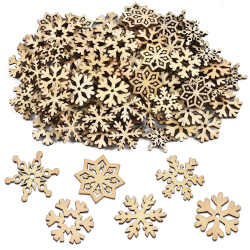 Flocon de Neige en Bois, 100 Pièces Deco Noël, Pendentifs et Ornements pour Arbre de Noël,...