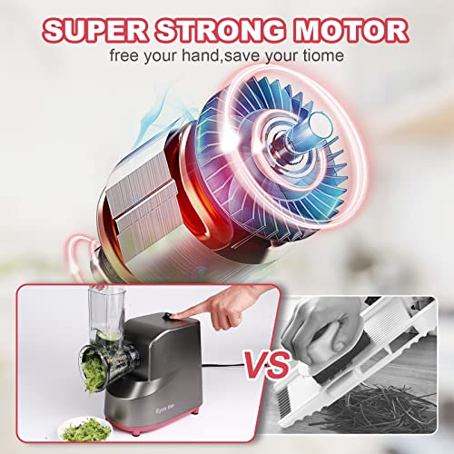 Eyas Lan Cheese Grater Electric, 5 In 1 Electric Cheese Grater ,250W Spiralizer & Slicer For Vegetable ,Spaghetti, Linguine,Cheeses,Carrot,Broccoli,Zucchini,Slaw,Shredded,Black&Red #TOP5