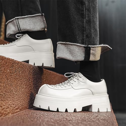 Men's Leather Platform Oxfords Lace Up Non-Slip Lug Sole Dress Shoes Comfort Chunky Heel Heightening Leisure Shoes4