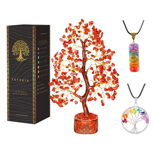 YATSKIA Red Jasper Crystals - Crystal Tree of Life - Gemstone Tree - Spiritual Items - Meditation Room Decor - Spiritual Decor - Reiki Gifts - Good Luck Charms - Metaphysical Gifts