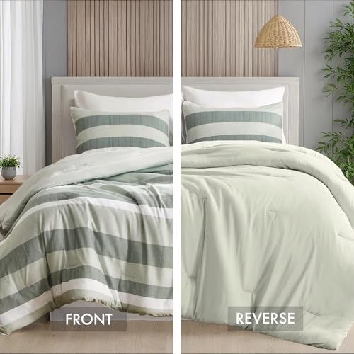 Regency Heights Queen Size Striped 3 Pieces Comforter Set, Sage Green - image 3