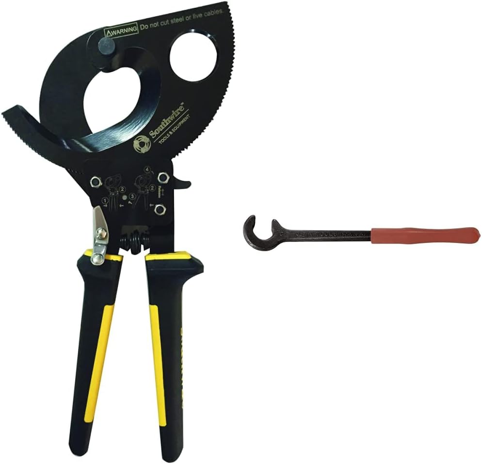 Southwire CCPR400 Cable Cutters + Klein 50402 Cable Bender | Heavy Duty Ratcheting Cutters and 22 Degree Angled Head Bender