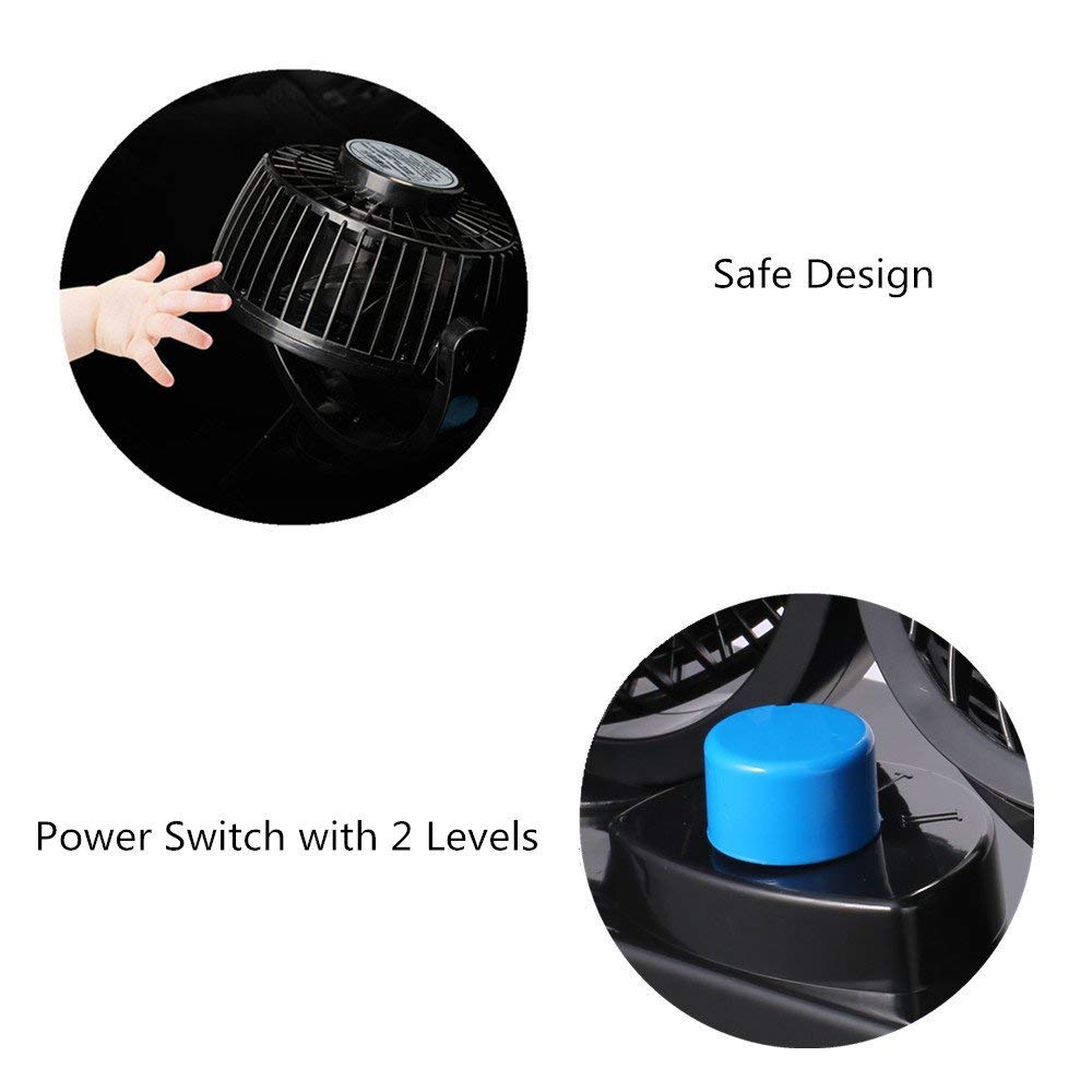 Electric Car Cooling Fan, Dual Head 12V 360 Degree Rotatable for Auto Truck Vehicle Boat : Electronics