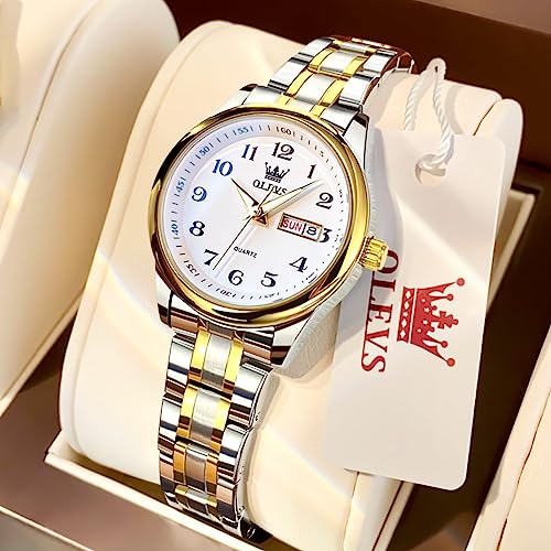 Image of OLEVS Luxury Ladies Watches,Women's Watch with Day and Date,Female Watch for Small Wrist,Gold Stainless Steel Watches for Women,Easy Read Ladies Wrist Watches Waterproof（Adjustable Strap