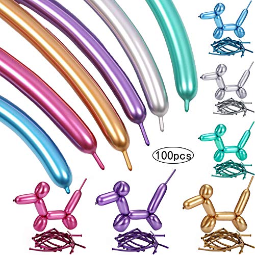 boogift 100pcs 260Q Long Balloons for Balloon Animals Twisting Balloons, Metallic Balloon Classic Modelling Balloons Long Magic Balloons Party Supplies Christmas Decorations Assorted Colours